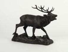 TOM MACKIE FOR HEREDITIES BRONZED RESIN SCULPTURE Modelled as a bellowing stag Incised signature