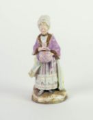 NINETEENTH CENTURY MEISSEN PORCELAIN FIGURE OF A LADY, painted in colours and gilt and modelled