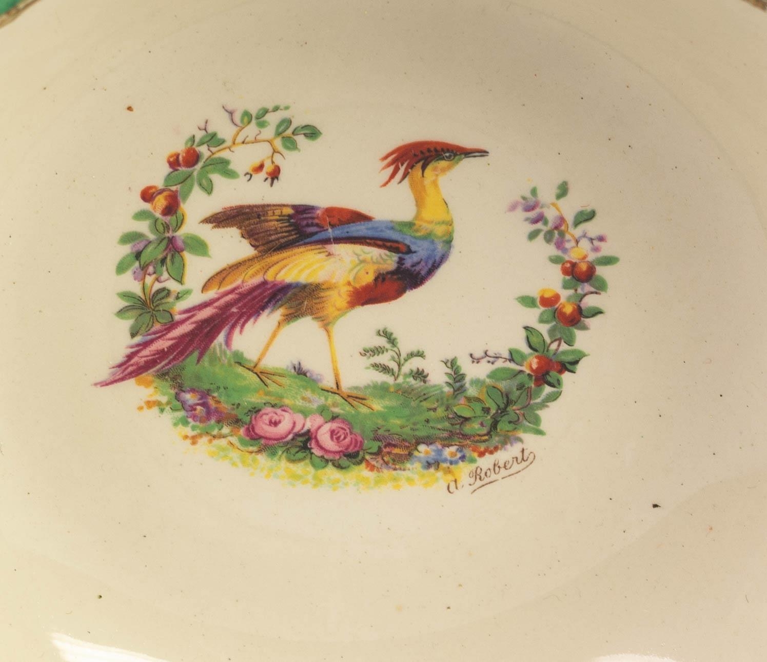 SEVEN PIECE MYOTT'S 'CHELSEA BIRD' PATTERN POTTERY DESSERT SET FOR SIX PERSONS, printed with birds - Image 2 of 2