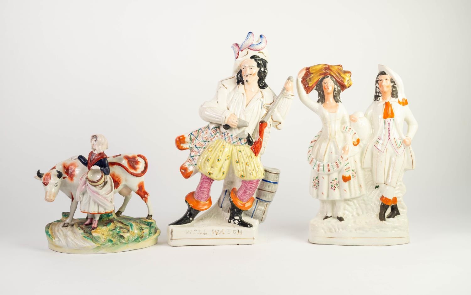 VICTORIAN STAFFORDSHIRE FLAT-BACK POTTERY FIGURE 'Will Watch', 15in (38cm) high (c/r flaking to