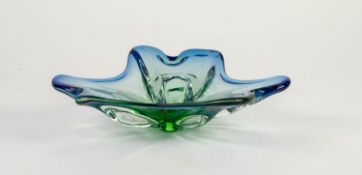 MODERN VENETIAN BLUE AND GREEN STAINED GLASS SPLAY BOWL, 11? x 9 ½? (28cm x 24.1cm)