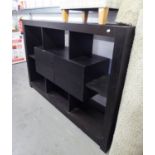 WEGNER STYLE BLACK LACQUERED SIDE UNIT WITH OPEN COMPARTMENT, ROUND A NEST OF FOUR SHORT DRAWERS,