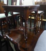 AN EDWARDIAN MAHOGANY FOLDING AND SWIVELING TOP ENVELOPE CARD TABLE, WITH SMALL FRIEZE DRAWER,