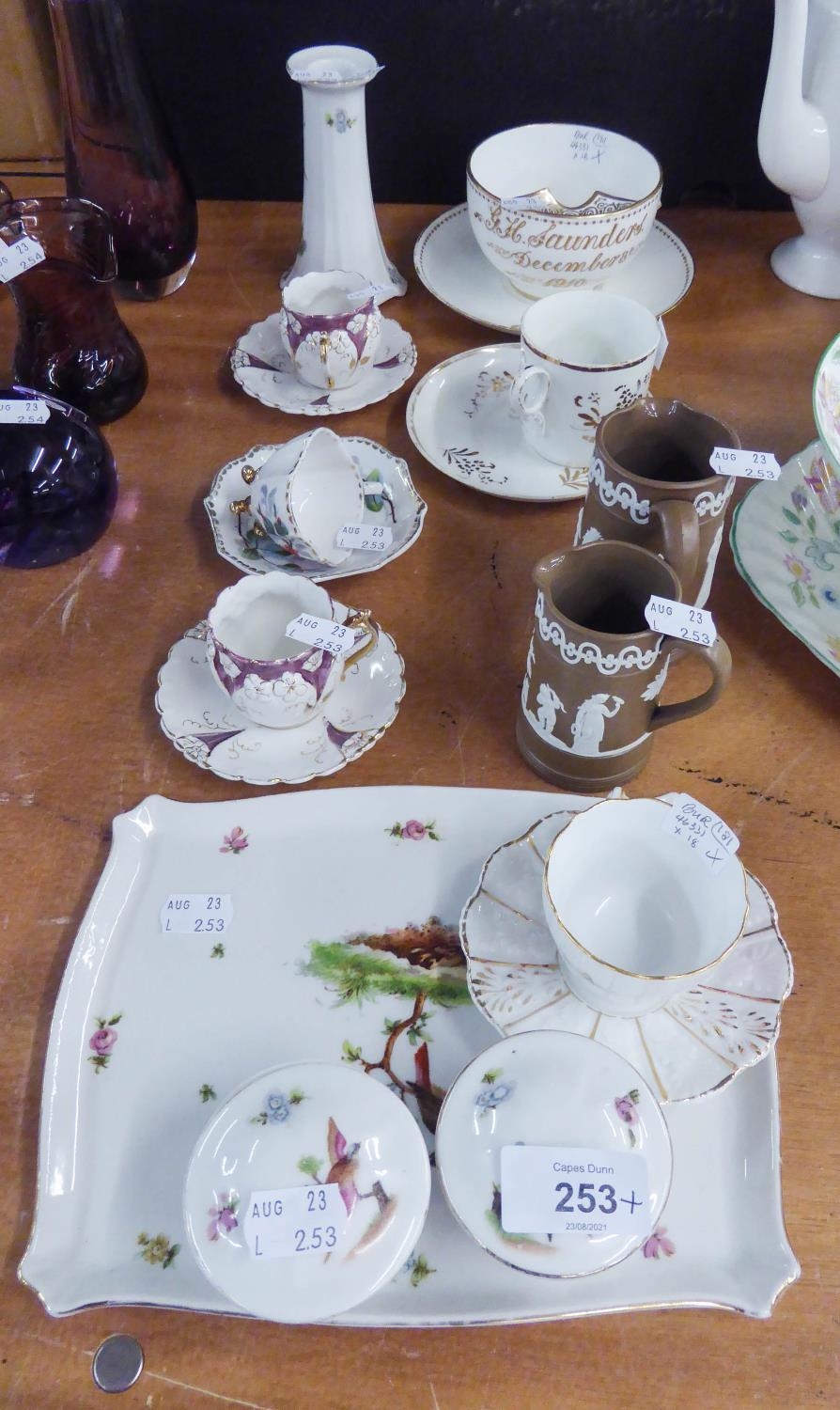 SUNDRY 19th CENTURY AND LATER CHINA AND POTTERY INCLUDING GRADUATED PAIR OF BROWN AND WHITE