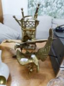 TWO CAST BRASS MODELS OF EAGLES AND A SMALL COMPANION SET