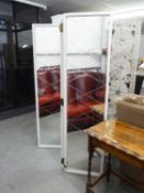A THREE FOLD MIRRORED PRIVACY SCREEN, IN A WHITE PAINTED FRAME (170cm) high