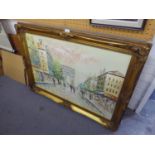 T. CANET  LARGE OIL PAINTING ON CANVAS  PARIS STREET SCENE WITH 'ARC DE TRIOMPHE AND FIGURES'