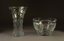 STYLISH TUDOR CUT GLASS VASE, of waisted form, cut with a stylised design of leaves, 10? (25.4cm)