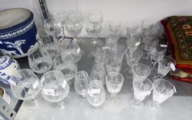 SET OF SIX MODERN CUT GLASS HOCK GLASSES, SET OF SIX BRANDY BALLOONS, together with various