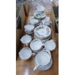 CROWN ROYAL CHINA TEA SET FOR 6 PERSONS, GREEN IVY LEAF DECORATION, 21 PIECES COMPLETE AND A PARAGON