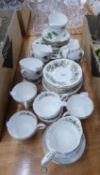 CROWN ROYAL CHINA TEA SET FOR 6 PERSONS, GREEN IVY LEAF DECORATION, 21 PIECES COMPLETE AND A PARAGON