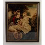 RARE MID-VICTORIAN 'CROSSLEY MOSAIC' TAPESTRY picture of a family with an infant, produced in