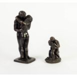 TWO HEREDIITES BRONZED RESIN GROUPS OF NAKED FIGURES EMBRACING One modelled standing, signed ROWLAND