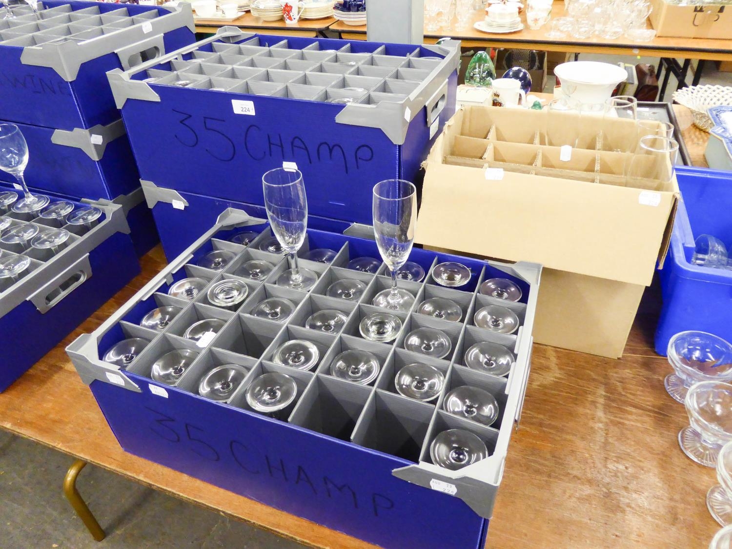 LARGE QUANTITY OF CHAMPAGNE GLASSES, APPROXIMATELY 120