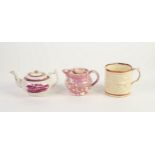 THREE PIECES OF NINETEENTH CENTURY SUNDERLAND LUSTRE POTTERY, comprising: MINIATURE TEAPOT AND