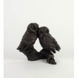 J. SPOUSE FOR HEREDITIES BRONZED RESIN SCULPTURE Modelled as two owls perched on a branch Incised