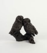 J. SPOUSE FOR HEREDITIES BRONZED RESIN SCULPTURE Modelled as two owls perched on a branch Incised