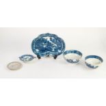 FIVE PIECES OF NINETEENTH CENTURY BLUE AND WHITE POTTERY, comprising: GRADUATED PAIR OF STEEP