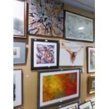 DAN TAYLOR  FOUR MIXED MEDIA ABSTRACT ARTWORKS, VARYING SIZES ALSO THREE OTHER MODERN ARTWORKS BY