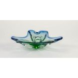 MODERN VENETIAN BLUE AND GREEN STAINED GLASS SPLAY BOWL, 11? x 9 ½? (28cm x 24.1cm)