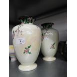 PAIR OF SHELLEY MOTHER OF PEARL LUSTRE GLAZED POTTERY VASES, of ovoid form, decorated with flowering