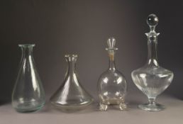 TWO GLASS WINE DECANTERS AND STOPPERS, one of pedestal form, 14? (35.6cm) high, stencilled B mark,