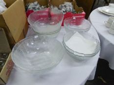 9 LARGE GLASS PUNCH BOWLS OF VARIOUS DECORATION