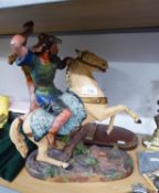 COLD PAINTED METAL FIGURE OF AN EQUESTRIAN WARRIOR, painted in colours and modelled with axe raised,