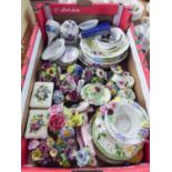 SELECTION OF FLORAL ENCRUSTED CHINA AND POTTERY INCLUDING TWO DELICATE STAFFORDSHIRE BONE CHINA OVAL