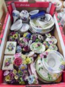 SELECTION OF FLORAL ENCRUSTED CHINA AND POTTERY INCLUDING TWO DELICATE STAFFORDSHIRE BONE CHINA OVAL