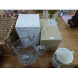 HEAVY CUT GLASS LARGE WATER JUG; BOX OF 4 JOHN LEWIS 'MICHANGELO' STEM WINE GLASSES 235ml AND A