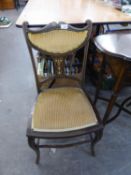 AN EDWARDIAN MAHOGANY SMALL SINGLE CHAIR WITH BAROQUE MARQUETRY AND IVORY INLAY