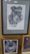 J. COOK, PASTEL DRAWING  HEAD OF A SCHNAUZER DOG SIGNED AND DATED 1999, OVAL 9 1/4" X 7 1/4" AND A