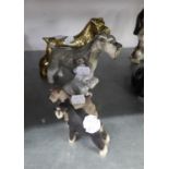 A CERAMIC MODEL OF A SCHNAUZER, A SIMILAR MODEL IN BRASS AND THREE SMALLER MODELS (5)