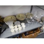 ROYAL DOULTON 'LYNN' DINNER WARES, A FOLEY CHINA COFFEE SET OF FOR SIX PERSONS AND SIX LARGE WINES