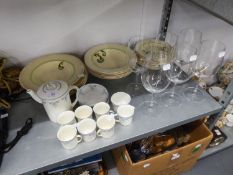 ROYAL DOULTON 'LYNN' DINNER WARES, A FOLEY CHINA COFFEE SET OF FOR SIX PERSONS AND SIX LARGE WINES