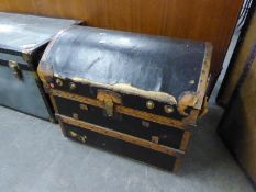 A FABRIC AND WOOD DOME TOPPED TRUNK, THE LINED INTERIOR HAVING A LIFT-OUT SECTION (A.F.)