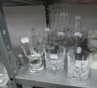 A PLAIN GLASS DECANTER AND MISCELLANEOUS WINE GLASSES AND TUMBLERS