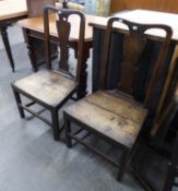 A PAIR OF EIGHTEENTH CENTURY OAK COUNTRY CHIPPENDALE SINGLE CHAIRS, WITH PANEL SEATS, ON STRAIGHT