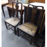 A PAIR OF EIGHTEENTH CENTURY OAK COUNTRY CHIPPENDALE SINGLE CHAIRS, WITH PANEL SEATS, ON STRAIGHT