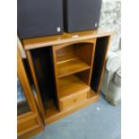 STAG TEAK CD DUAL STORAGE RACKS, WITH CENTRE OPEN COMPARTMENT, WITH SHELF AND SMALL DRAWER BELOW, ON