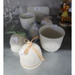 FOUR LLADRO WHITE CERAMIC BELLS AND THREE OTHER SUNDRY ITEMS (7)