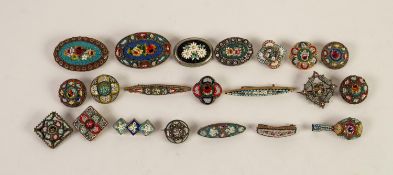 TWENTY ONE VINTAGE ITALIAN MICRO MOSIAC BROOCHES OF FLORAL PATTERN  various shapes and sizes