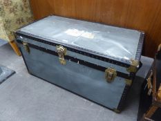 A VERY LARGE METAL BOUND CABIN TRUNK