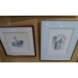 GELDART SIGNED PRINT OF A PENCIL DRAWING  HORSE AND CART  NO. 441/750  AND A PRINT OF MANCHESTER