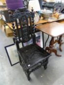 JACOBEAN STYLE CARVED OAK SINGLE CHAIR