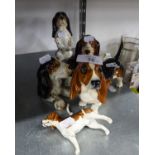 A SET OF FOUR SYLVAC POTTERY COMIC MODELS OF DOGS AND A BESWICK CHINA DACHSHUND (5) (A.F.)