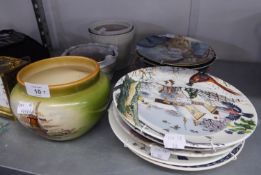 FIVE CHINA COLLECTOR?S PLATES ?WINTER SCENES? ETC AND VARIOUS JARDINIÈRES