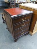 A REPRODUCTION MAHOGANY FILING CABINET OF TWO DEEP DRAWERS, HAVING RED LEATHER INSET TOP (A.F.)