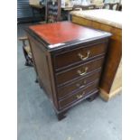 A REPRODUCTION MAHOGANY FILING CABINET OF TWO DEEP DRAWERS, HAVING RED LEATHER INSET TOP (A.F.)